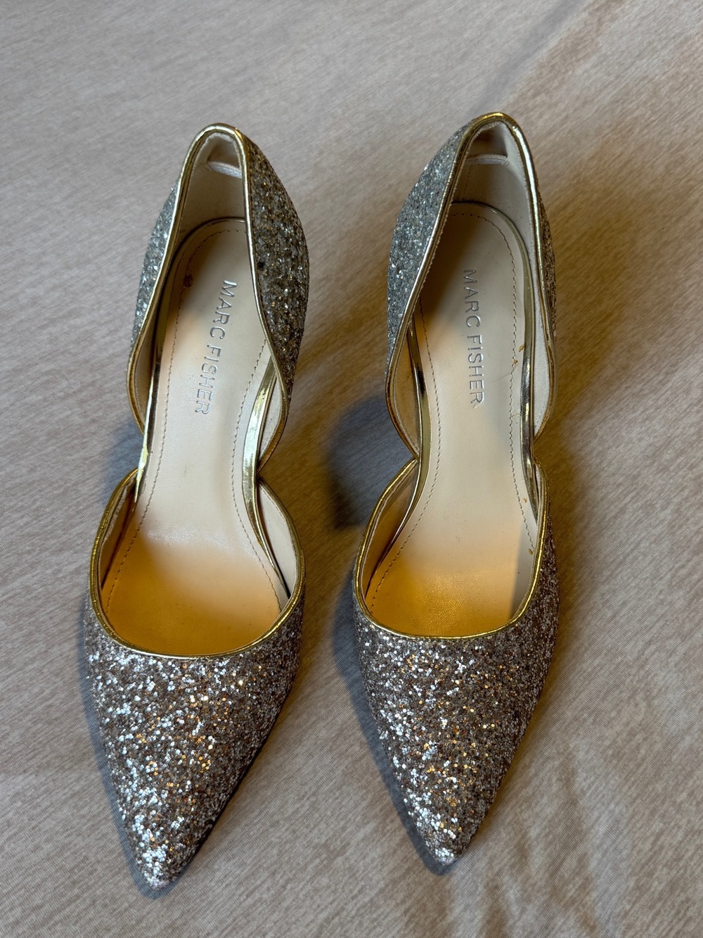 Marc Fisher Glitter D’Orsay Pumps Silver Gold Heels Size 6.5